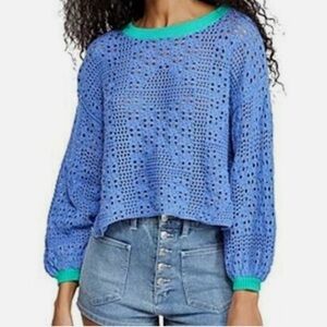 NWT Free People Home Run Pointelle Sweater in Periwinkle Blue Size Medium